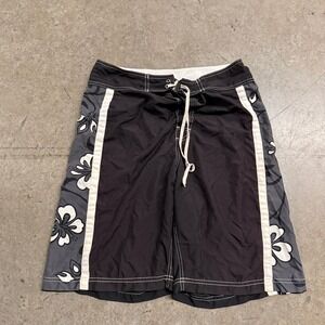 Sideout Mens Black White Floral Hibiscus Board Shorts Swim Trunks Size 32 SM005G